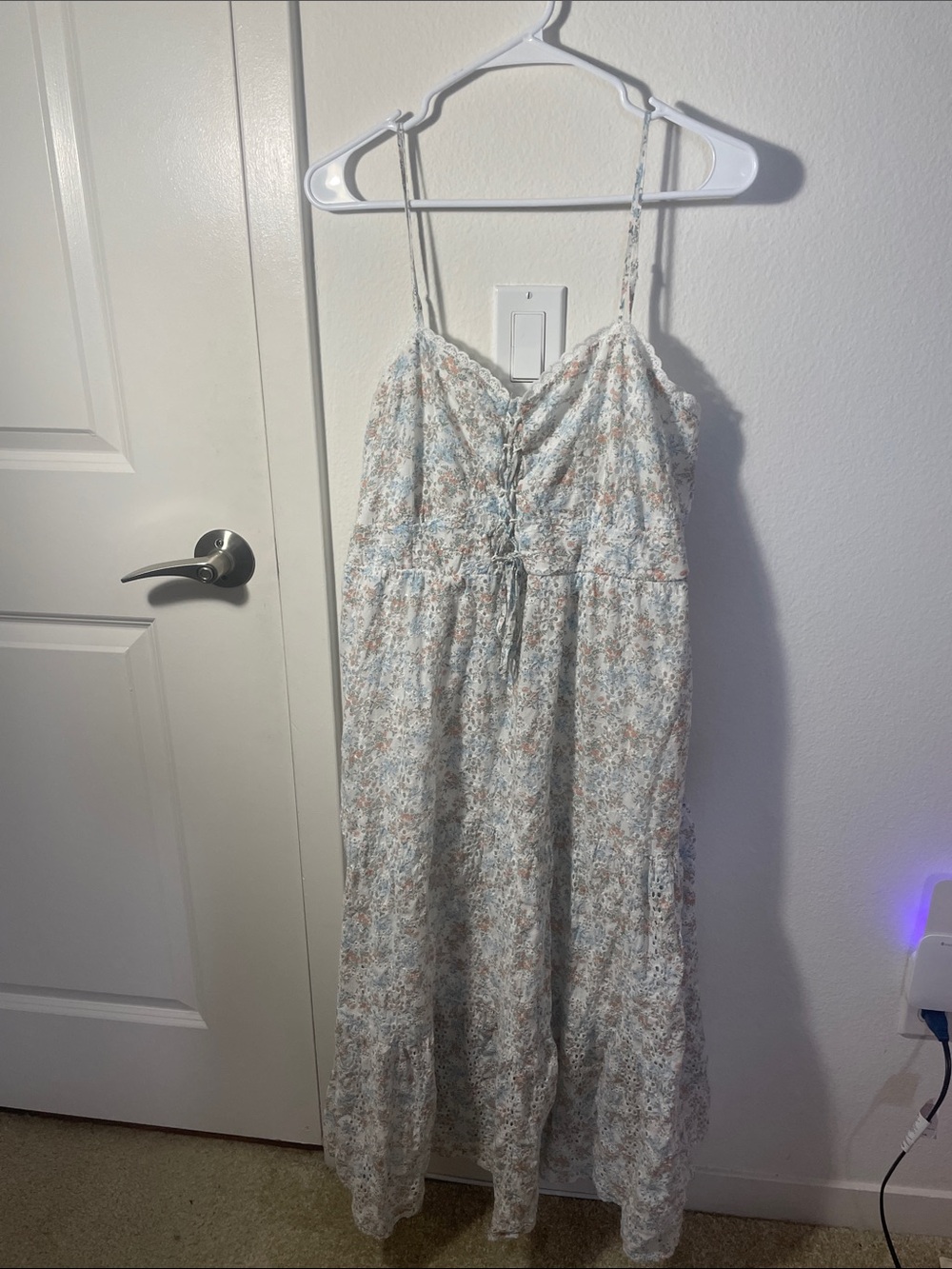 Francesca's Collections Light Blue and Tan Floral Maxi Dress